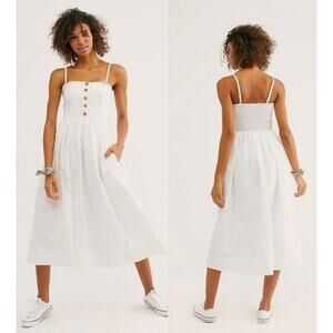 Free People Lilah White Cotton Strappy Dress Elastic shirring Medium READ